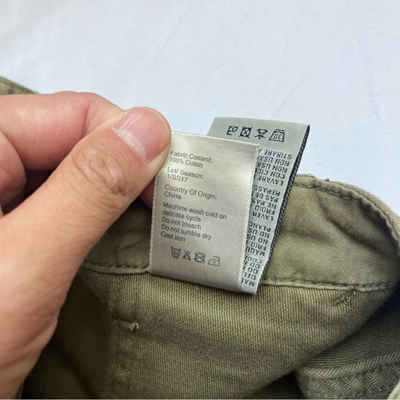 R13 olive army green utility Japanese denim distressed cropped straight leg pant - Picture 9 of 11